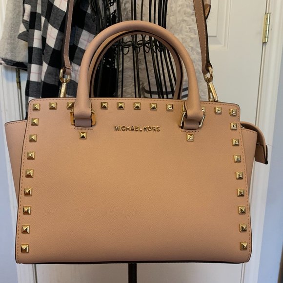 NWT! MICHAEL KORS MK SELMA STUDDED MEDIUM SATCHEL SHOULDER BAG W DUST BAG - Picture 6 of 15